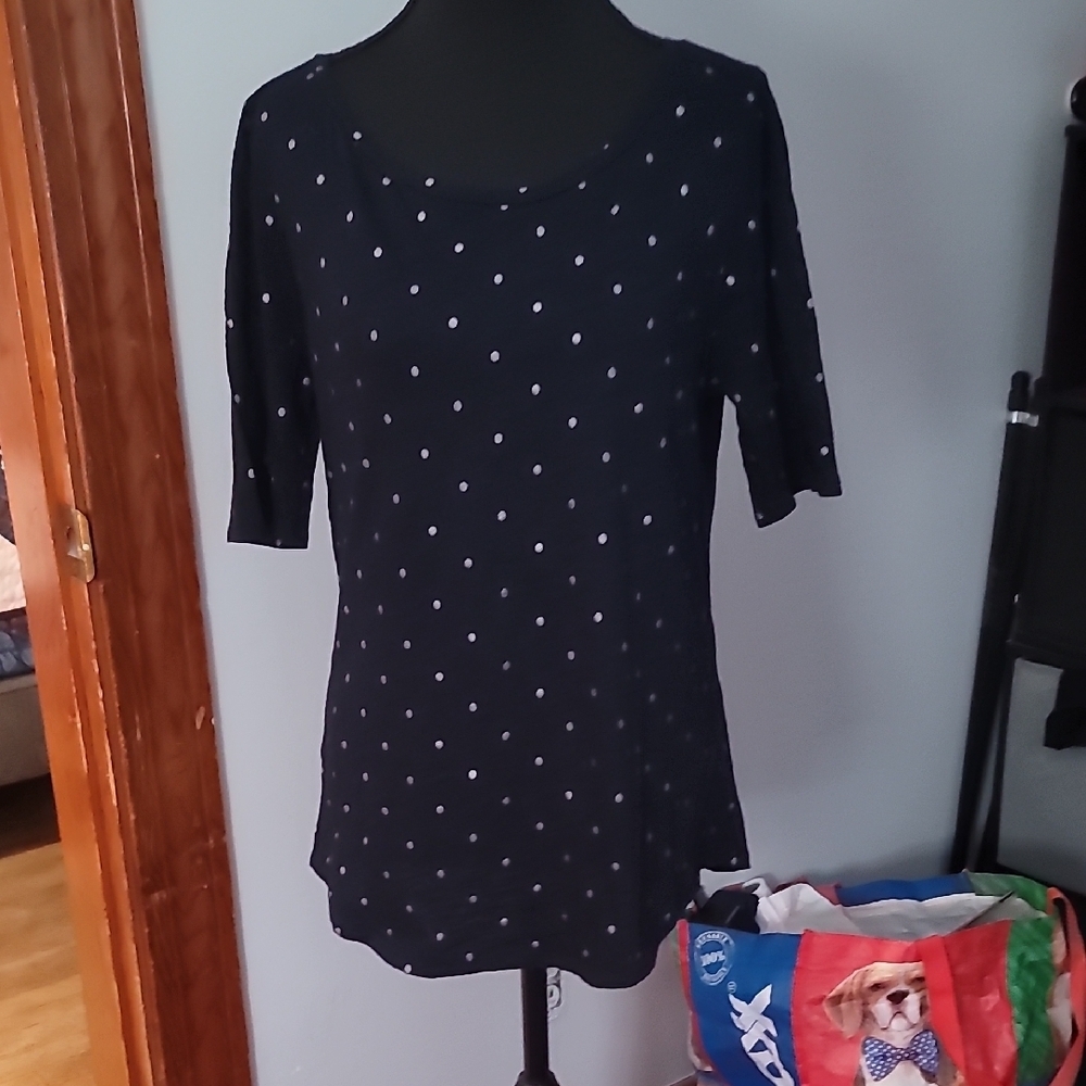Ann Taylor/Loft  Navy and Silver Polka Dot Blouse
